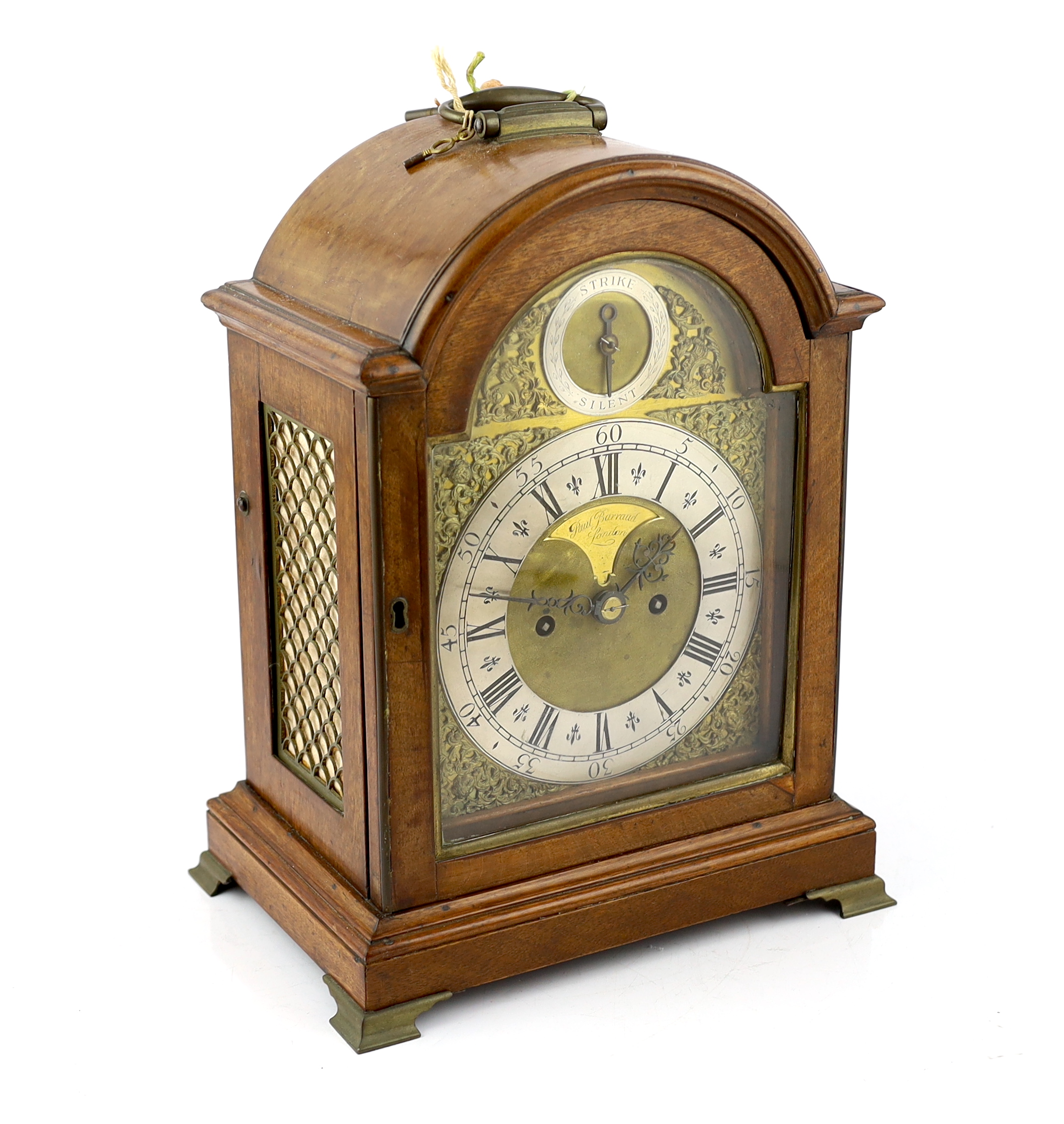 Paul Barraud of London, a George III mahogany cased hour repeating eight day bracket clock, 28cm wide, 19cm deep, 37cm high